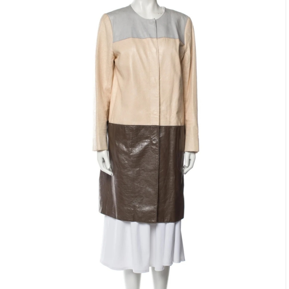 Tory Burch Leather Colorblock Pattern Coat size 8